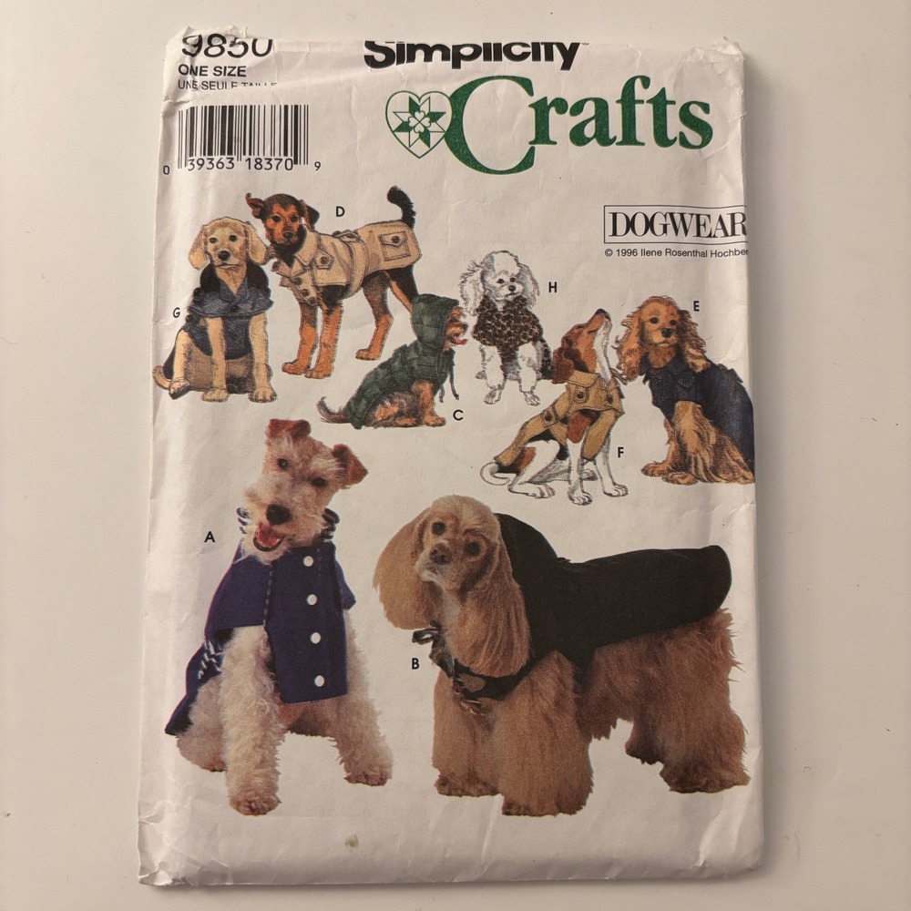 VTG 1996 Simplicity 9850 Dogwear Pet Coat Trench Jacket Sewing Pattern One Size